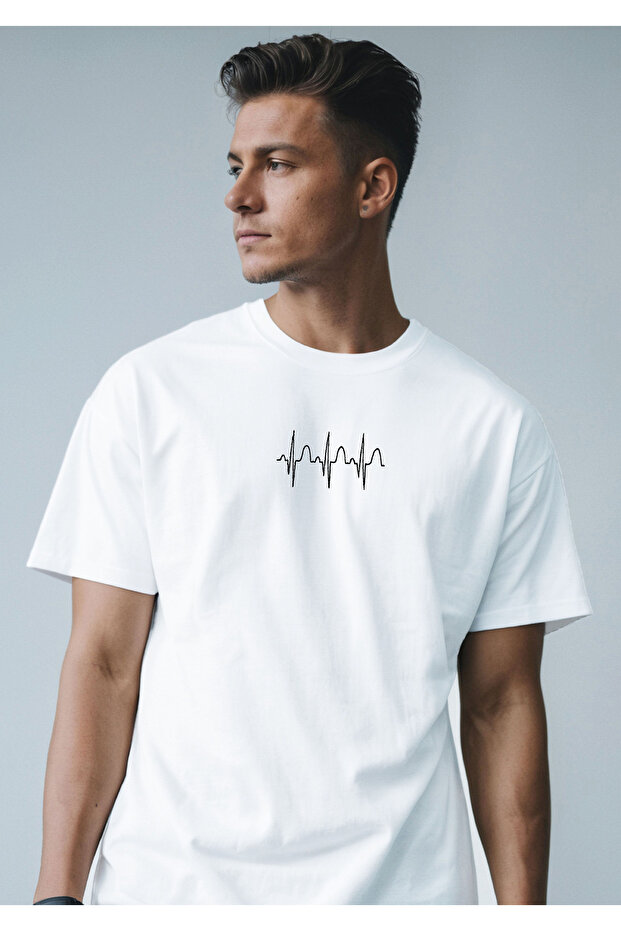 Erkek Beyaz Nakış Detaylı %100 Pamuklu Bisiklet Yaka Basic Tişört - 4