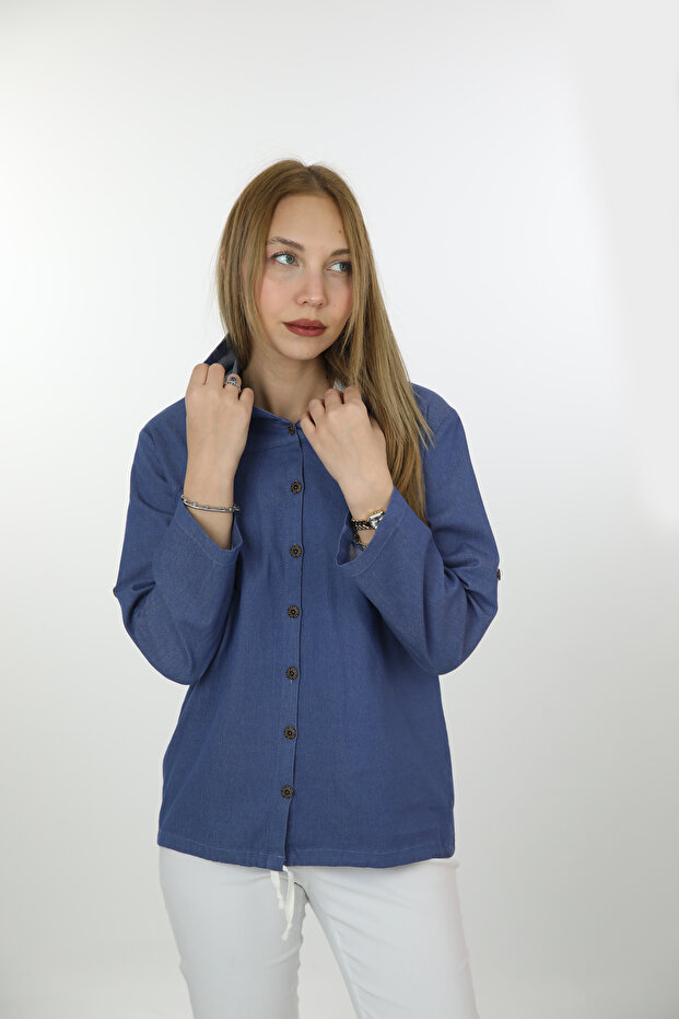 Kapüşonlu Kot Gömlek - 3