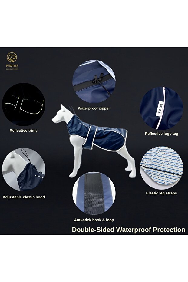 M NAVY Waterproof Dog Raincoat with Reflective Strips and Adjustable Hood - Red, Yellow, Navy Blue