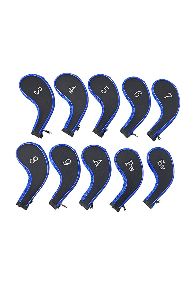 Blue 10pcs Golf Club Head Covers Set Zipper Headcovers For Golf Clubs Iron Covers With Interchangea