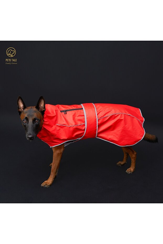 XL RED Waterproof Dog Raincoat with Reflective Strips and Adjustable Hood - Red, Yellow, Navy Blue