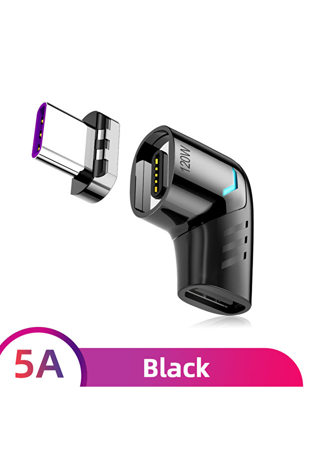 Black Elough 120W USB Type C To USB C Magnetic Adapter 90 Degree Fast Charging Magnetic Converter Fo