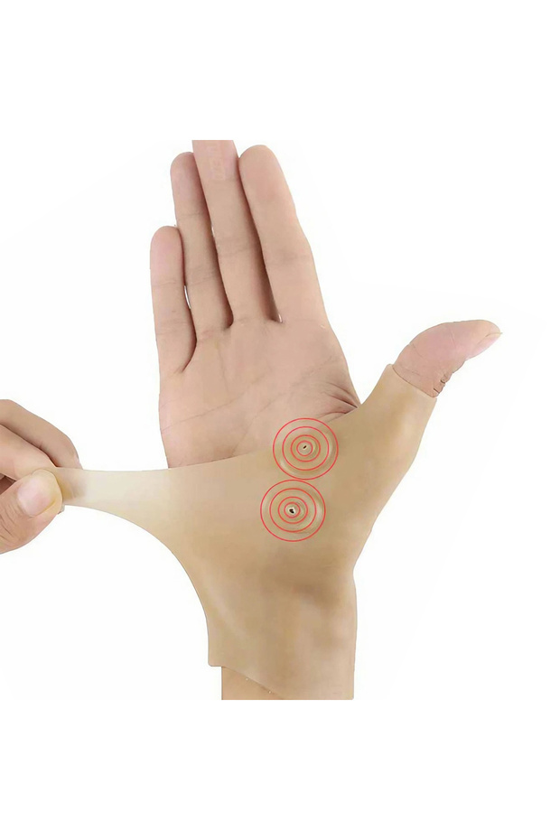 Beige JJYY 1PC Magnetic Therapy Wrist Hand Thumb Support Gloves Silicone Gel Arthritis Pressure Corr