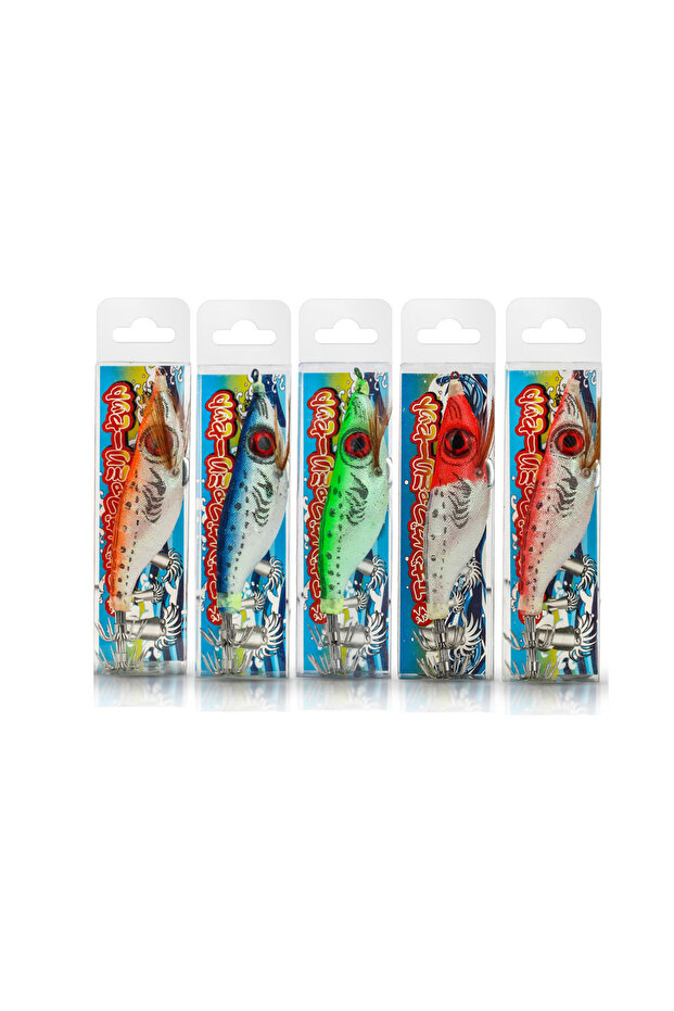 5pcs DNDYUJU 5pcs 9g/10cm Fishing Lure Lead Sinker Squid Jig Hook Set Wooden Shrimp Artificial Octop