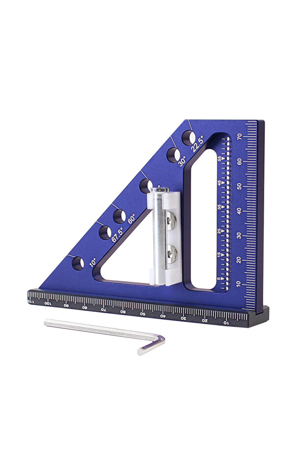 1pcs Blue 1Pc Carpenter Square Hole Scribing Ruler 22.5-90 Degree Measuring Ruler with Angle Pin Con