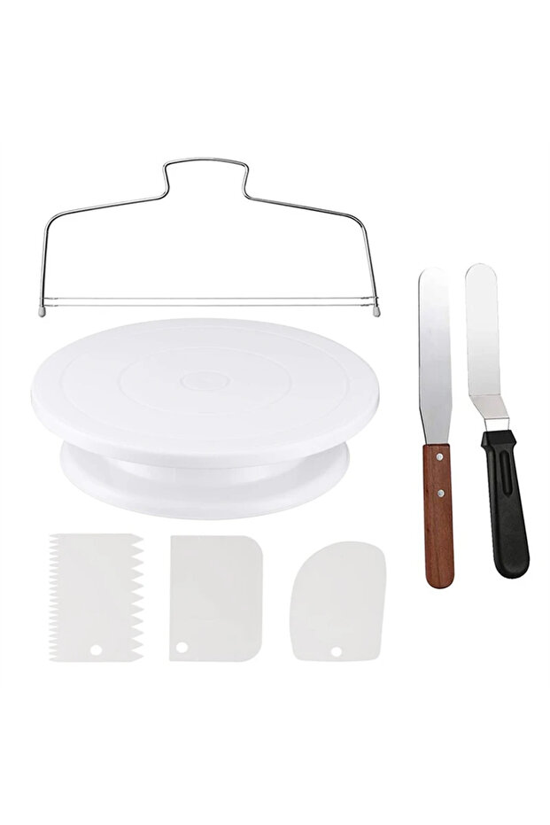 7pcs Cake Making Tools Kit For Decorating Include Plastic Rotating Cake Turntable Icing Smoother/Spa