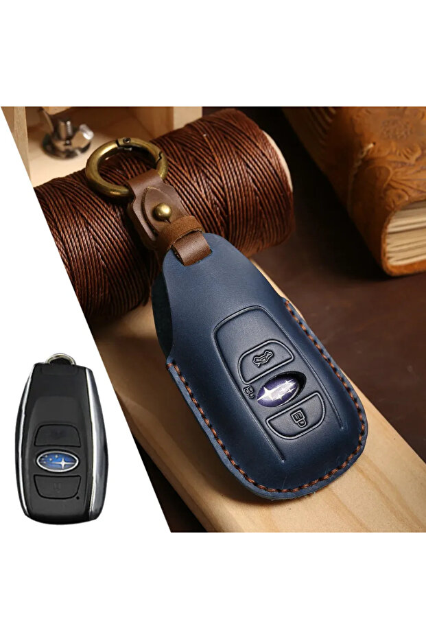 3button Blue Leather Car Key Cover for Subaru Legacy XV Forester Outback BRZ SIT Accessories Auto Re