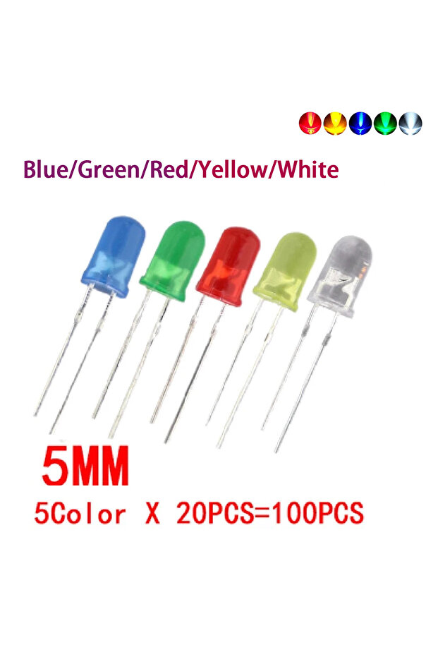 5mm 100pcs 100pcs 5mm LED Light White Yellow Red Green Blue Assorted Kit DIY LEDs Set Electronic DIY