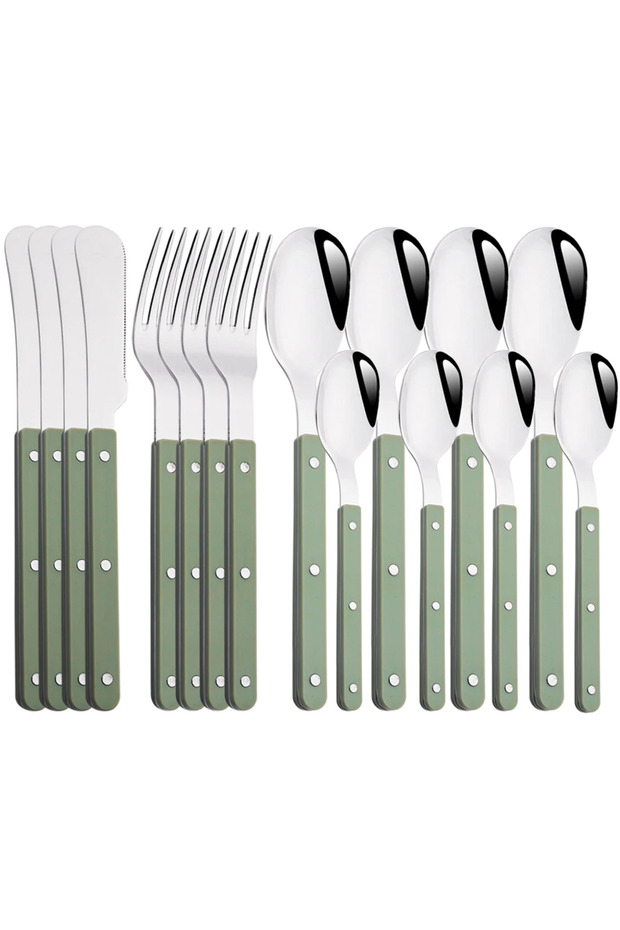 16Pcs Green Silver Beige Silver 4/16Pcs Dinnerware Acrylic Handle Knife Fork Spoon Set Stainless Ste