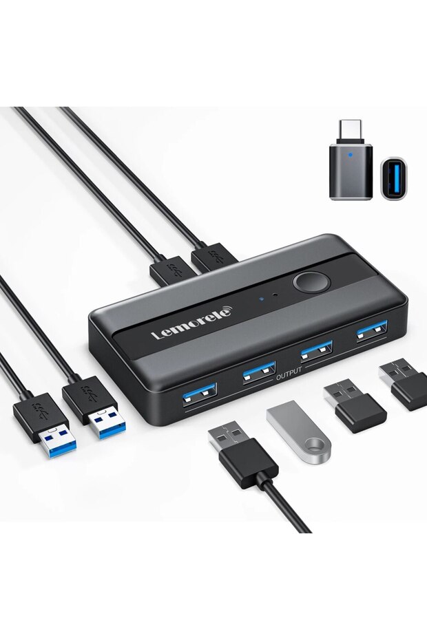 محول USB KVM، محول USB 3.0، مدخلان وأربعة مخارج، محول USB KVM، طابعة - 1