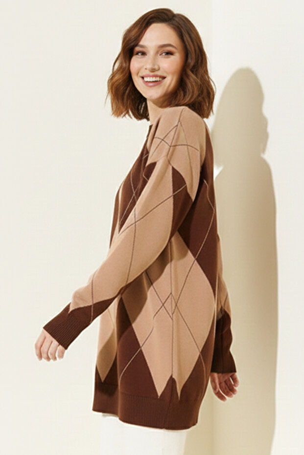 Baklava Patterned Knitwear R7179 Brown
