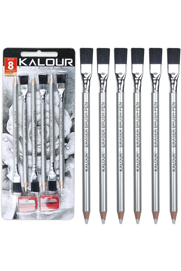 8Pcs KALOUR Detail Eraser Pencil-6pc Eraser Pencils with Brush 2pc Sharpener,Erasing Small Details o
