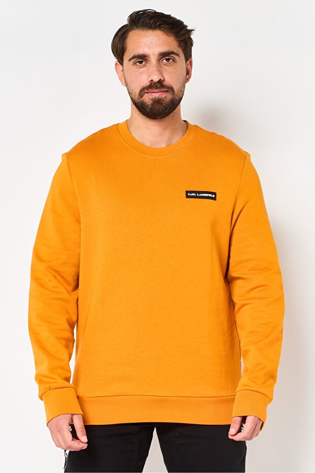 Men Crew Neck Long Sleeve Brand Long Sweatshirt, Mustard