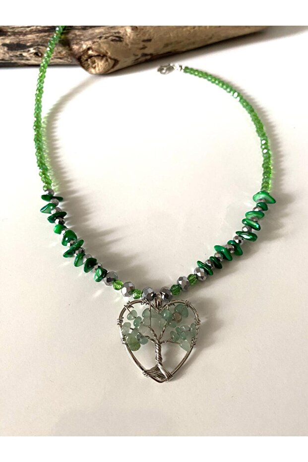 Tree of Life Green Chakil Stone Necklace