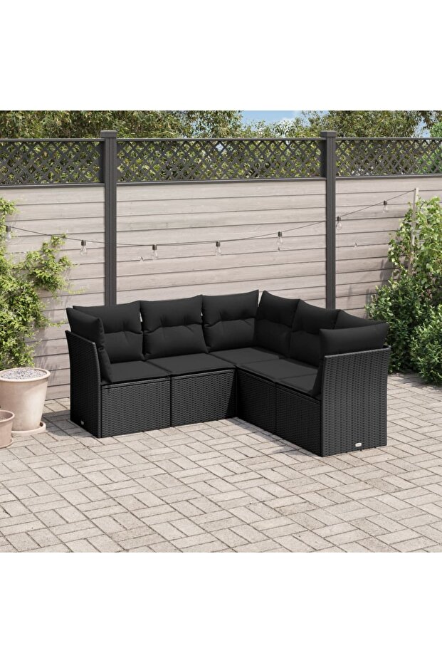 Garden Sofa Set | Black | Poly Rattan, Polyester, Powder-Coated Steel