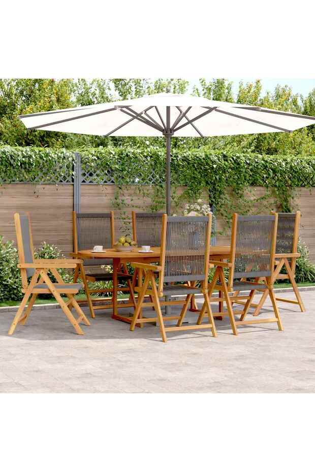 7 Piece Garden Dining Set Grey Polypropylene and Solid Wood