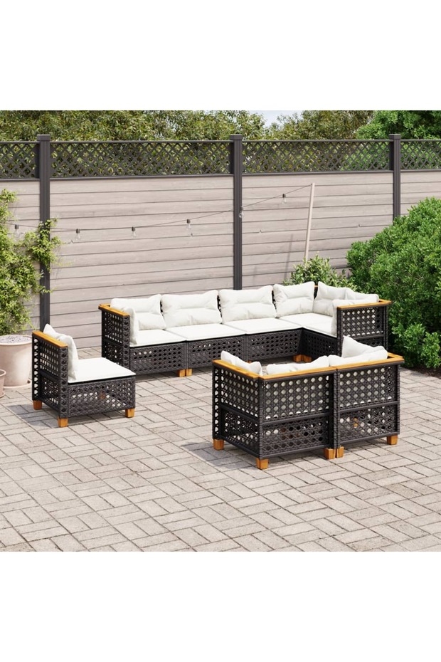 8 Piece Garden Sofa Set with Cushions Black Poly Rattan