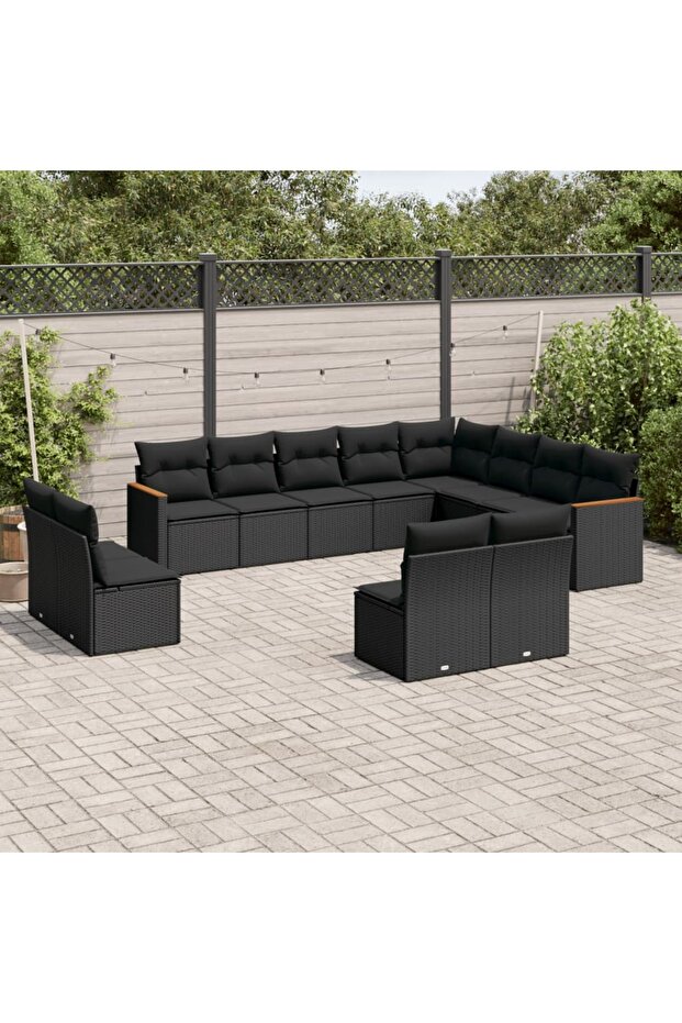 12 Piece Garden Sofa Set with Cushions Black Poly Rattan