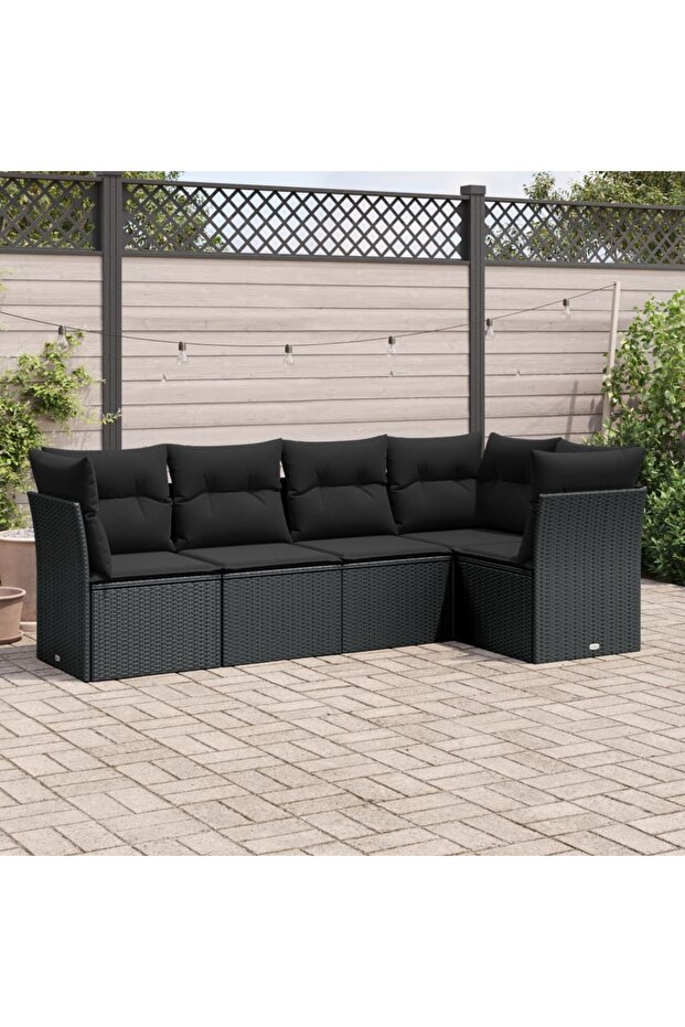 Garden Sofa Set | Black | PE rattan, powder-coated steel, 100% polyester