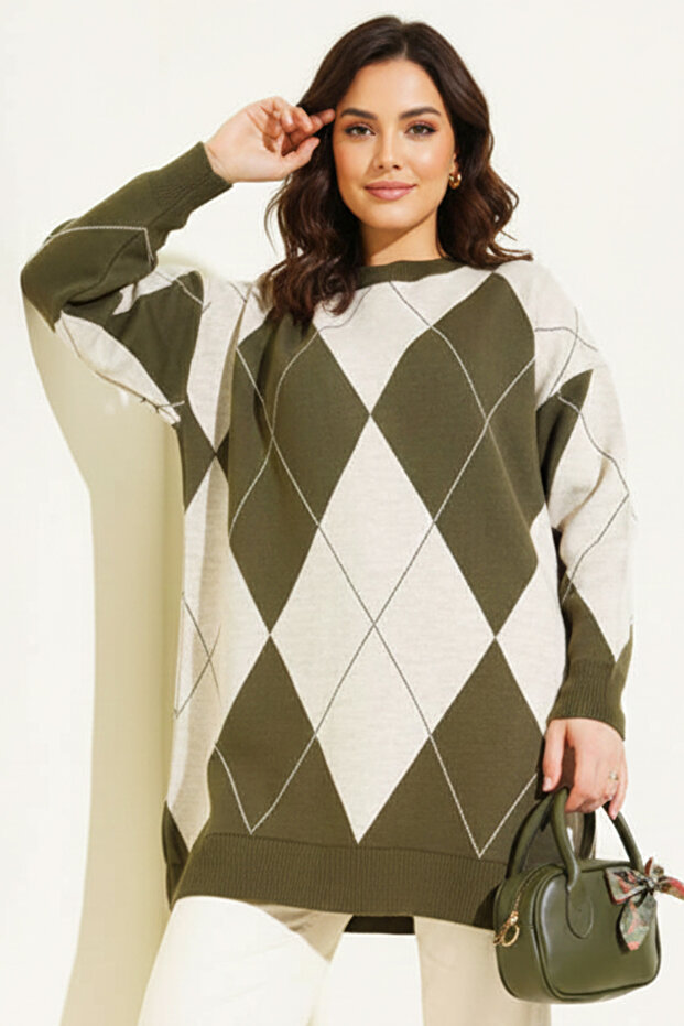 Baklava Patterned Knitwear R7179 Khaki