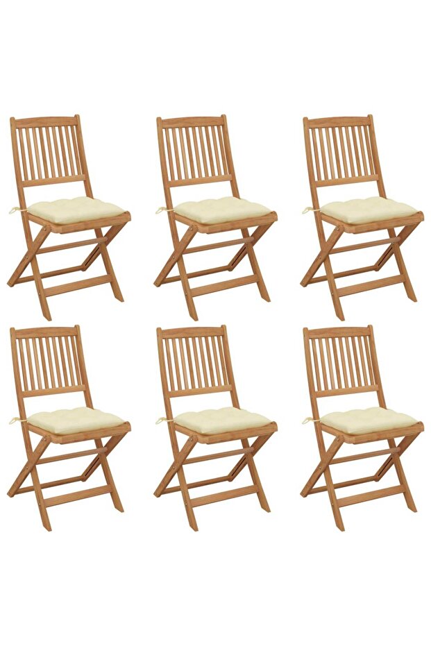 Folding Garden Chairs 6 pcs with Cushions Solid Acacia Wood
