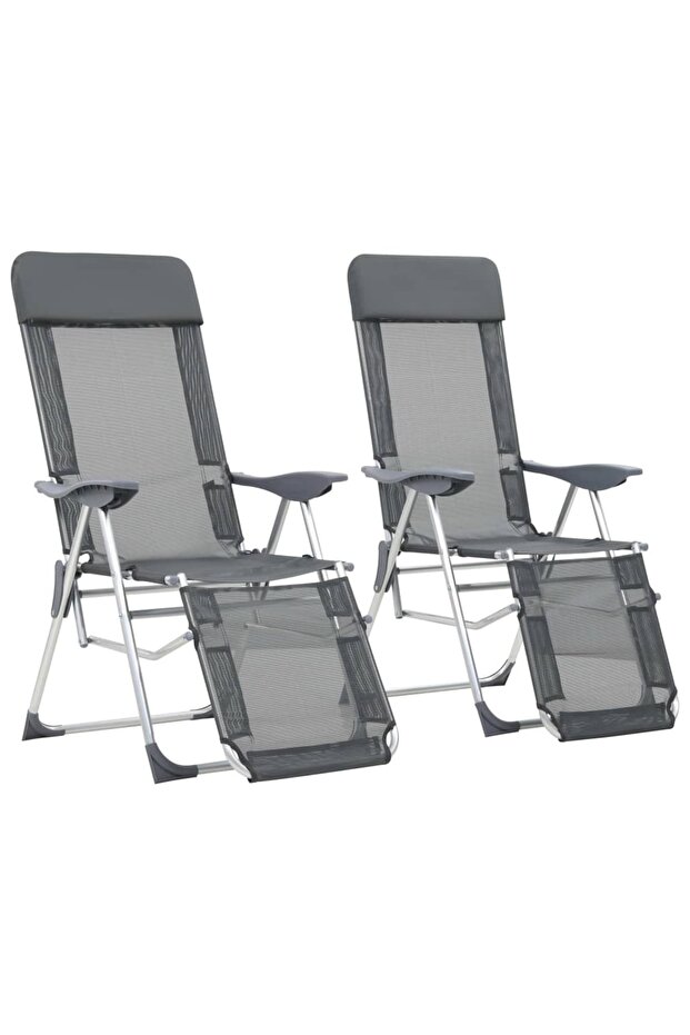 Folding Camping Chairs with Footrests 2 pcs Grey Textilene
