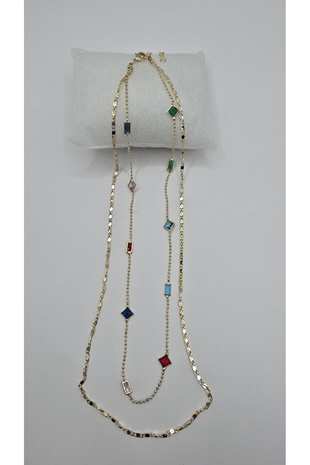Stainless Steel Multi Color Zircon Stone Gold Color 2-Piece Necklace