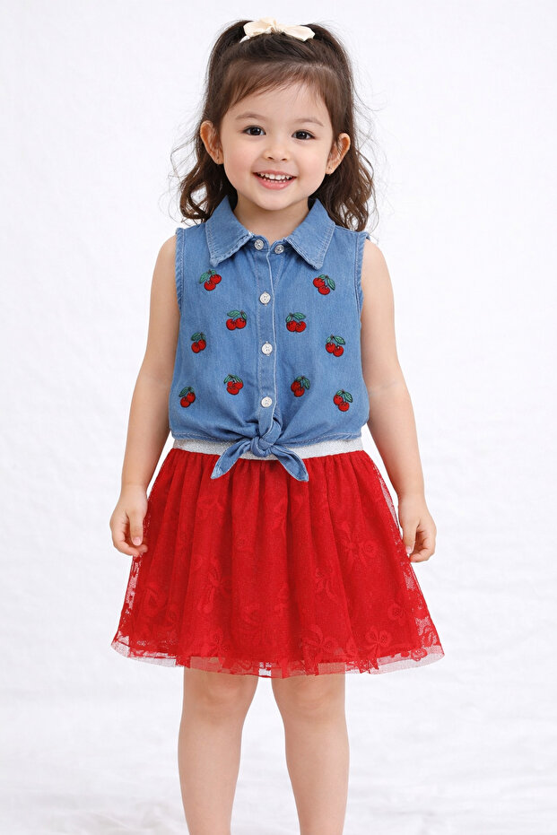 Cherry tulle skirt girl's set