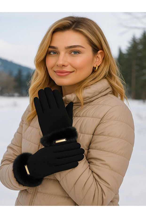 قفازات من جلد الغزال مريحة للاستخدام باللمس - 1