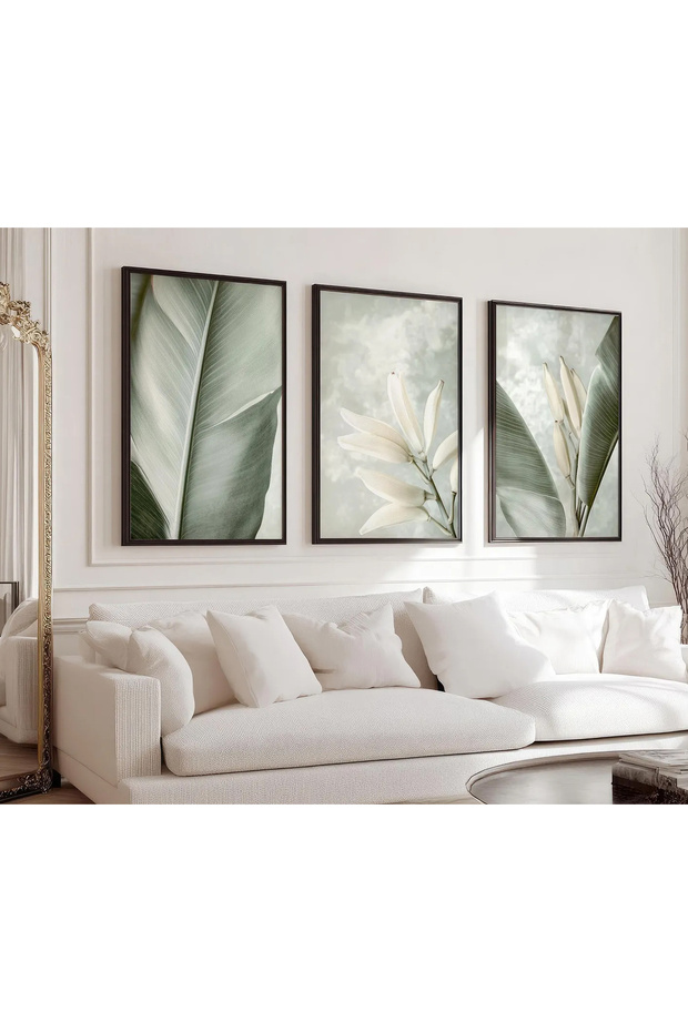 3 Parça Ahşap Çerçeveli Tablo Seti - 1