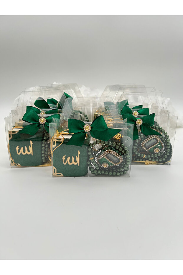 10 Pieces Mini Quran in a Bag-Looking Box, Pearl Prayer Beads and Stone Dhikr Mat Gift Set