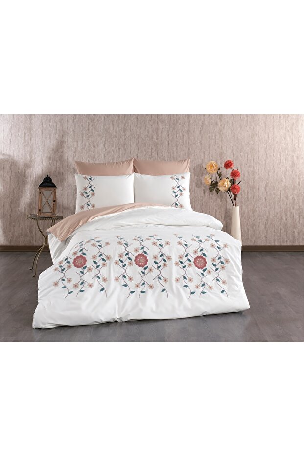 Puff Embroidered Double Duvet Cover Set 100% Cotton
