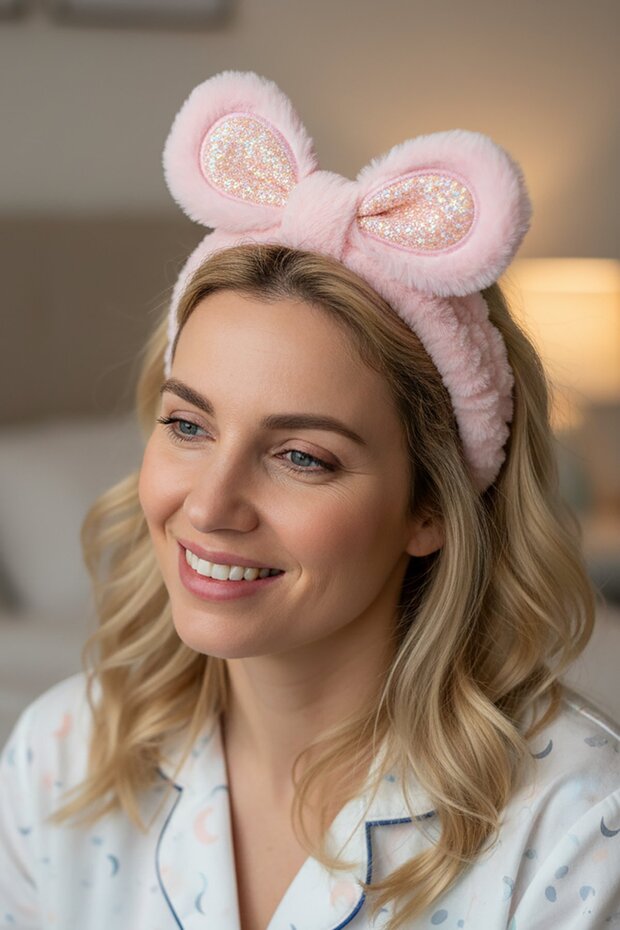 Pink Color Plush Hair Band with Ear Detail