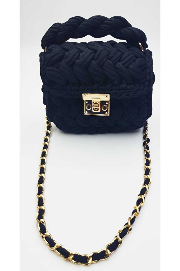 Hand Knitted Black Women's Knitted Bag