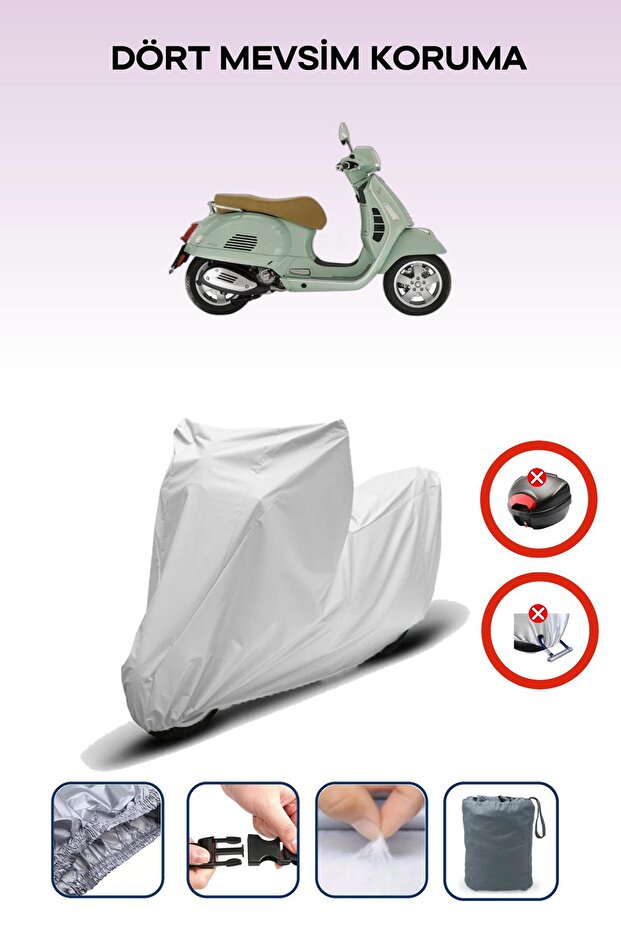 Gray Rear Bag Lock Incompatible Vespa Gts 300 Compatible Motorcycle Tarpaulin, 4 Seasons