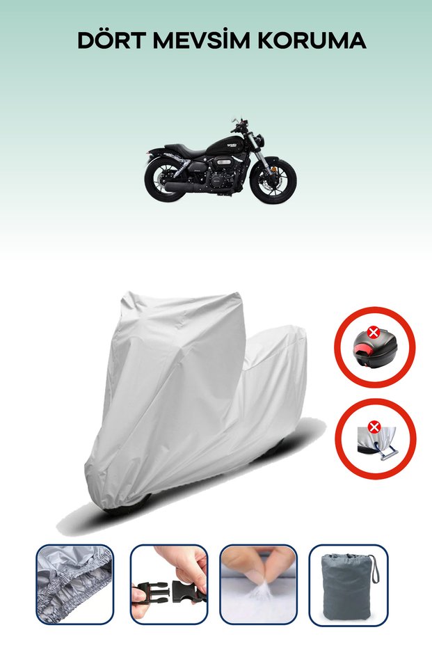 Gray Rear Bag Lock Incompatible Yuki Funrider 125 Compatible Motorcycle Tarpaulin, 4 Seasons