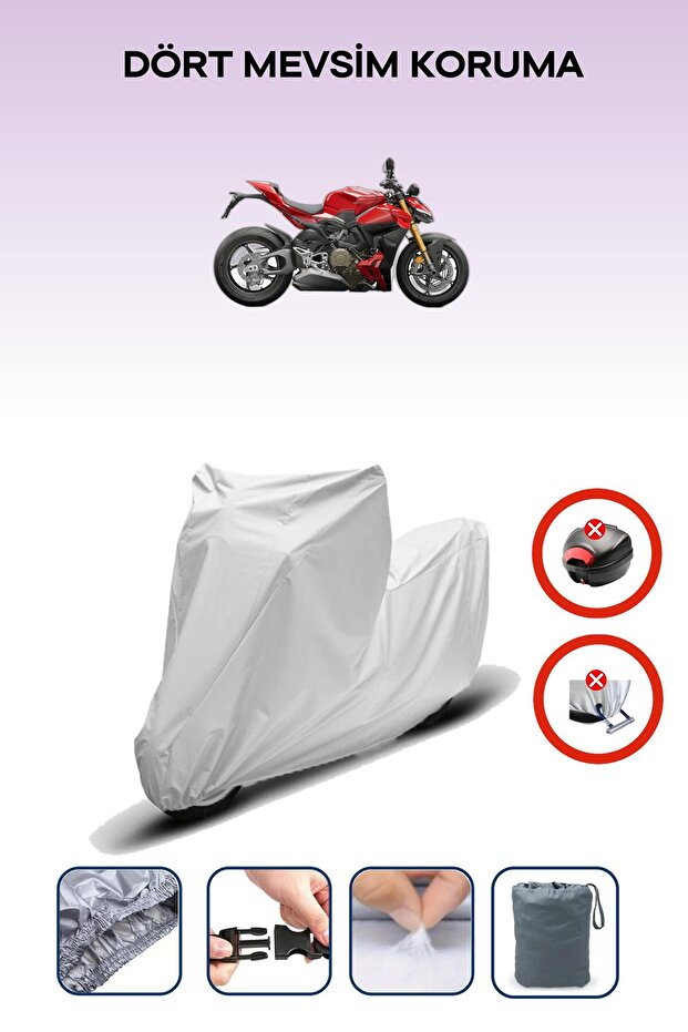 Gray Rear Bag Lock Incompatible with Ducati Streetfighter V4 S Compatible Motorcycle Tarpaulin, 4 Seasons