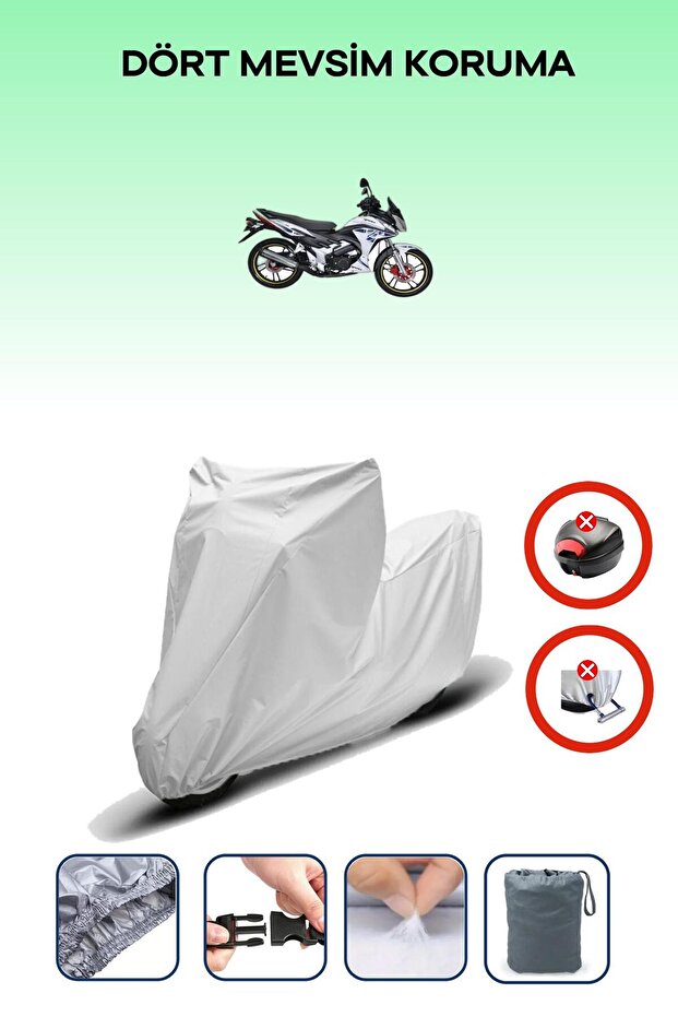 Gray Rear Bag Lock Incompatible Yuki Yildiz 100 Compatible Motorcycle Tarpaulin, 4 Seasons