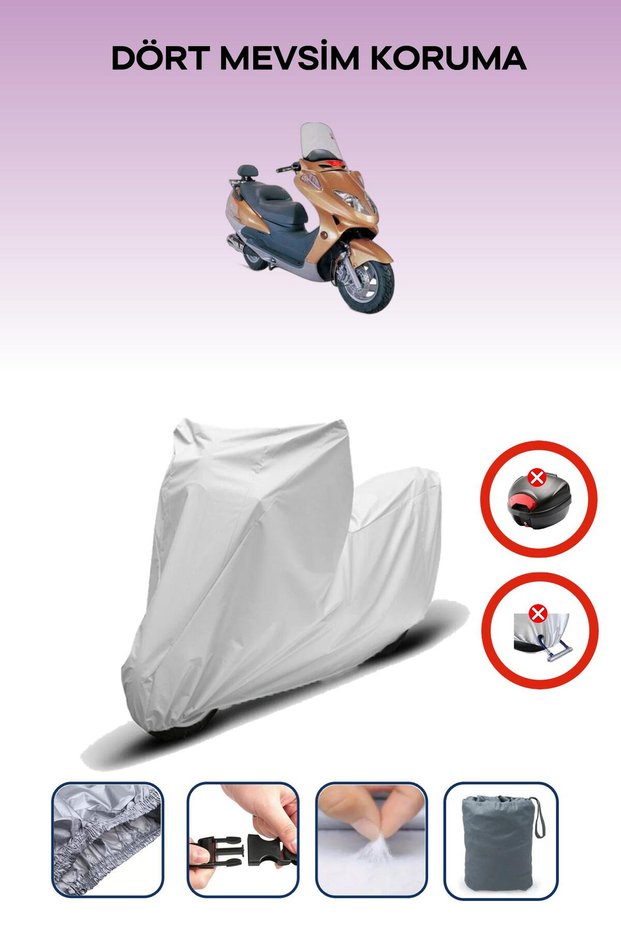 Gray Rear Bag Lock Incompatible Steel Motor Tiger 150 Compatible Motorcycle Tarpaulin, 4 Seasons