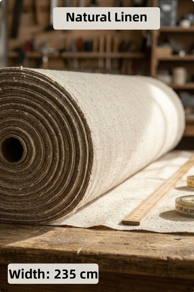 Washed Raw Natural Linen Fabric - 235 cm Width - Organic - Natural - Punch - Sewing - Upholstery Fabric