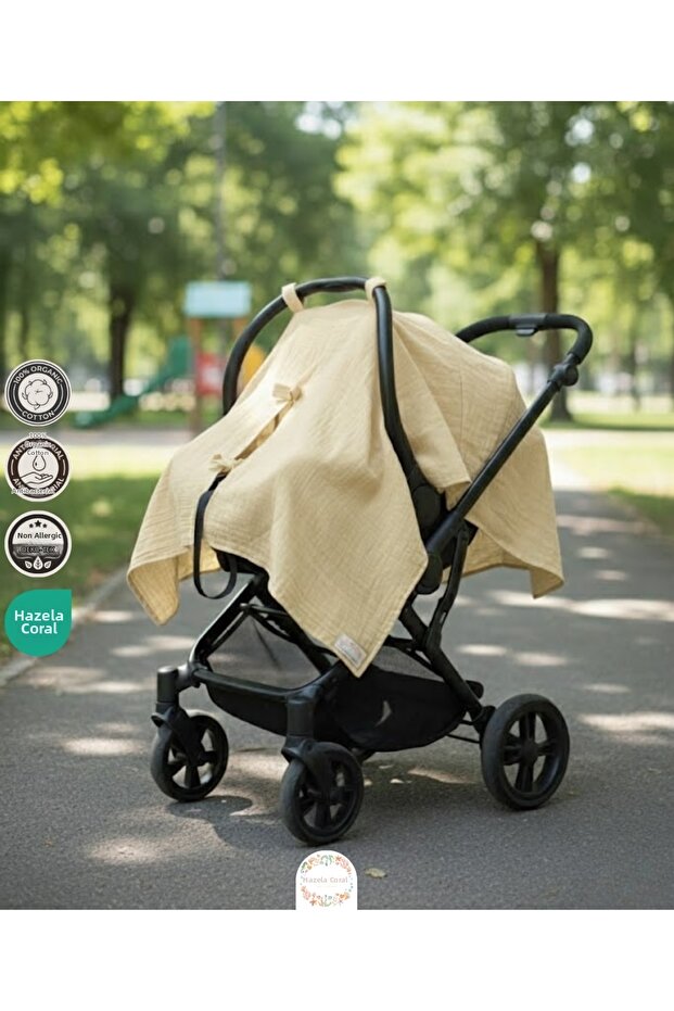 Muslin Stroller Cover 100% Natural Cotton Yellow