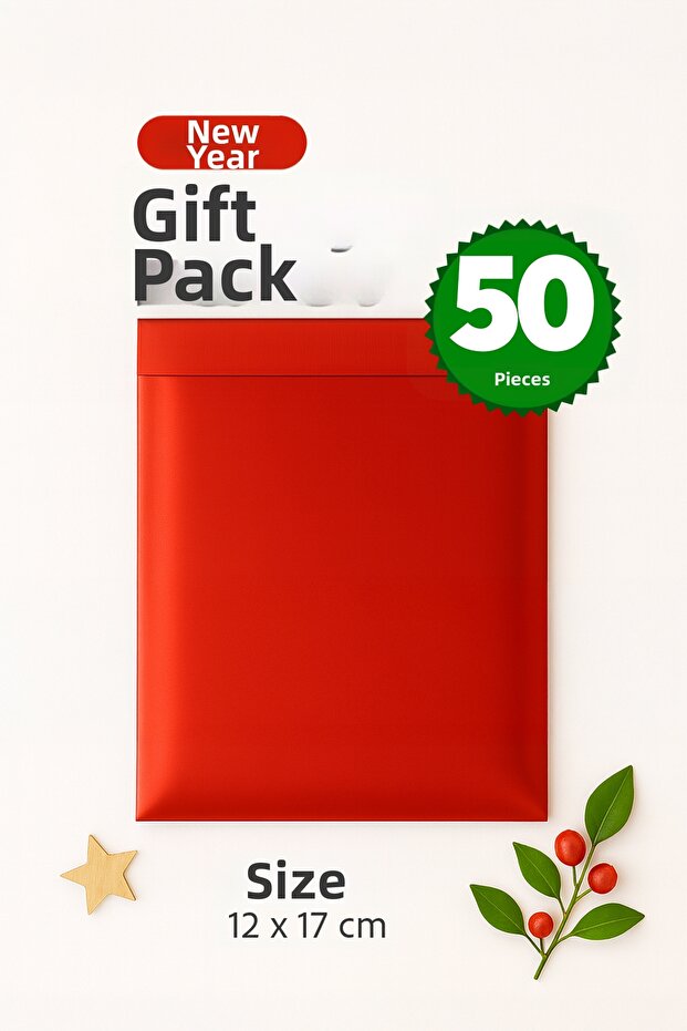 Metalized Matte Red Gift Package Packaging Package with Adhesive Tape 12X17 cm - 50 Pieces