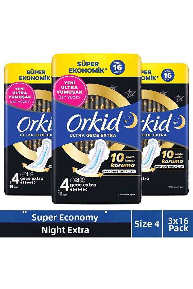 Ultra Night Extra (Size 4) 16 Pieces Super Economical Hygienic Pads X3