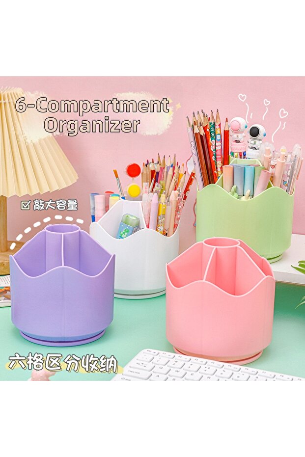 Kawaii Desk Top Pen Holder Pencil Makeup Box 360 Degree Rotating Organizer Gift