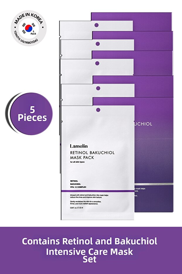 Intensive Care Mask Set Containing Retinol and Bakuchiol 5 Pieces Retinol + Bakuchiol Mask Pack
