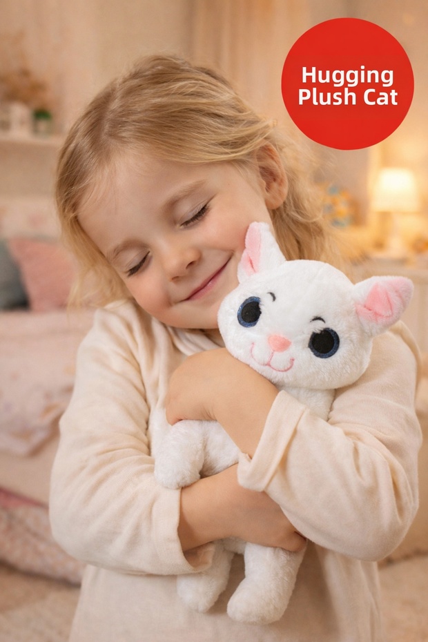 Karma White Plush Cat Toy – Soft Textured, Standing Model Cute Kitten 17 cm
