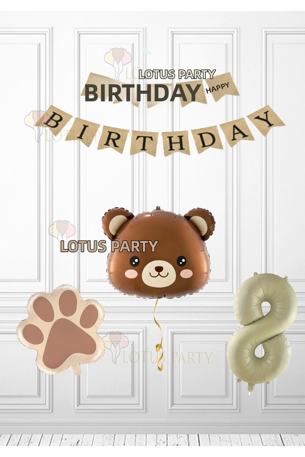 Kraft Banner - Brown Bear Head Balloon - Cream Color Number Balloon - Paw Foil Balloon Age