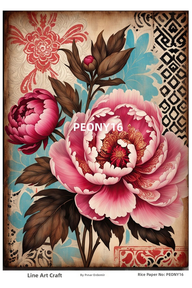 ورق ديكور نحاسي بنمط الورد العتيق رقم: PEONY16 - 29×42 سم