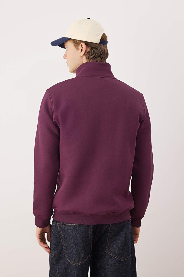Mürdüm Regular/Normal Kesim Dik Yaka Fermuarlı Sıcak Tutan Basic Sweatshirt TMNAW24SW00041 - 4