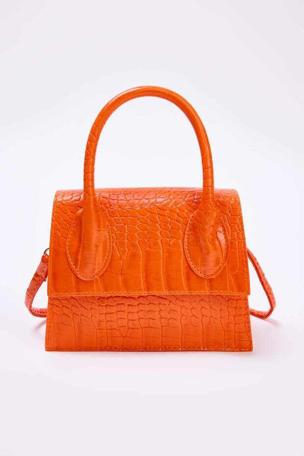 Orange Textured Crossbody Women's Mini Size City Bag Twoaw25Oc00000